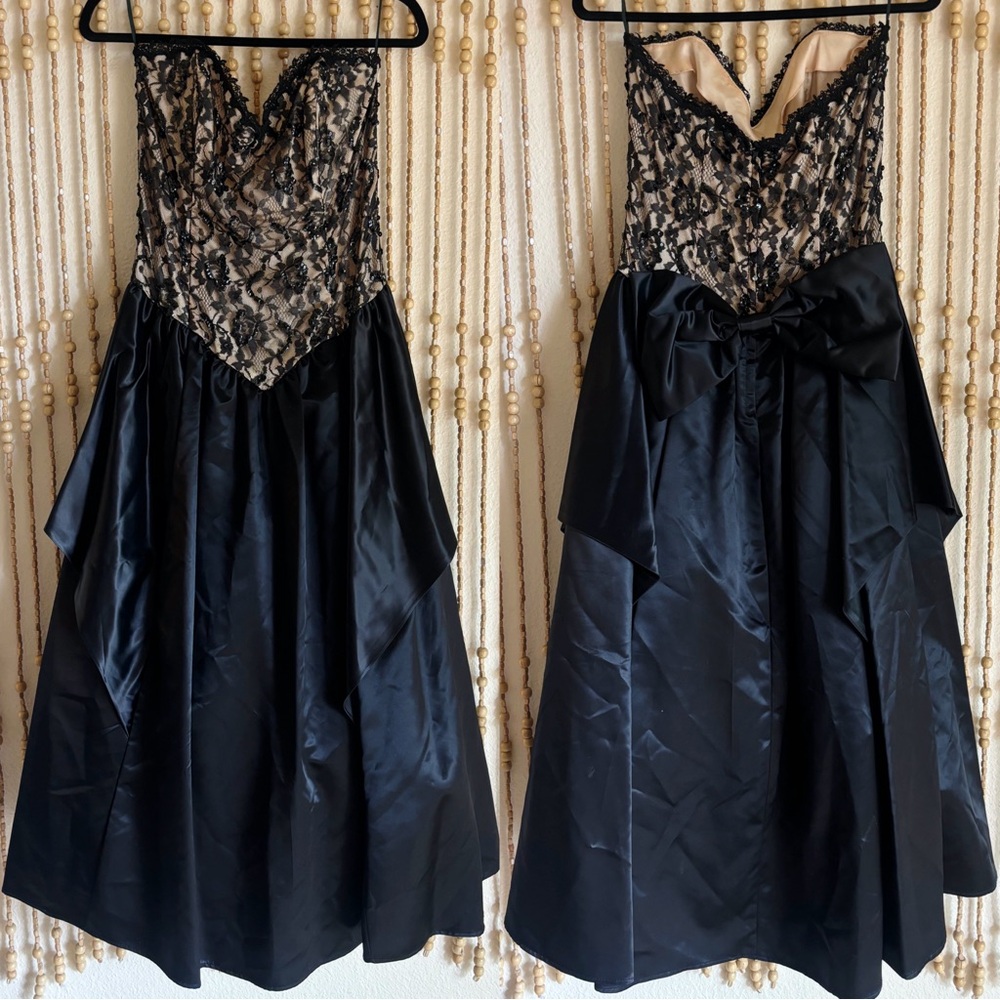 Vintage Scott McClintock Black Cream Embellished Silky Bow Whimsy Goth Formal 10
